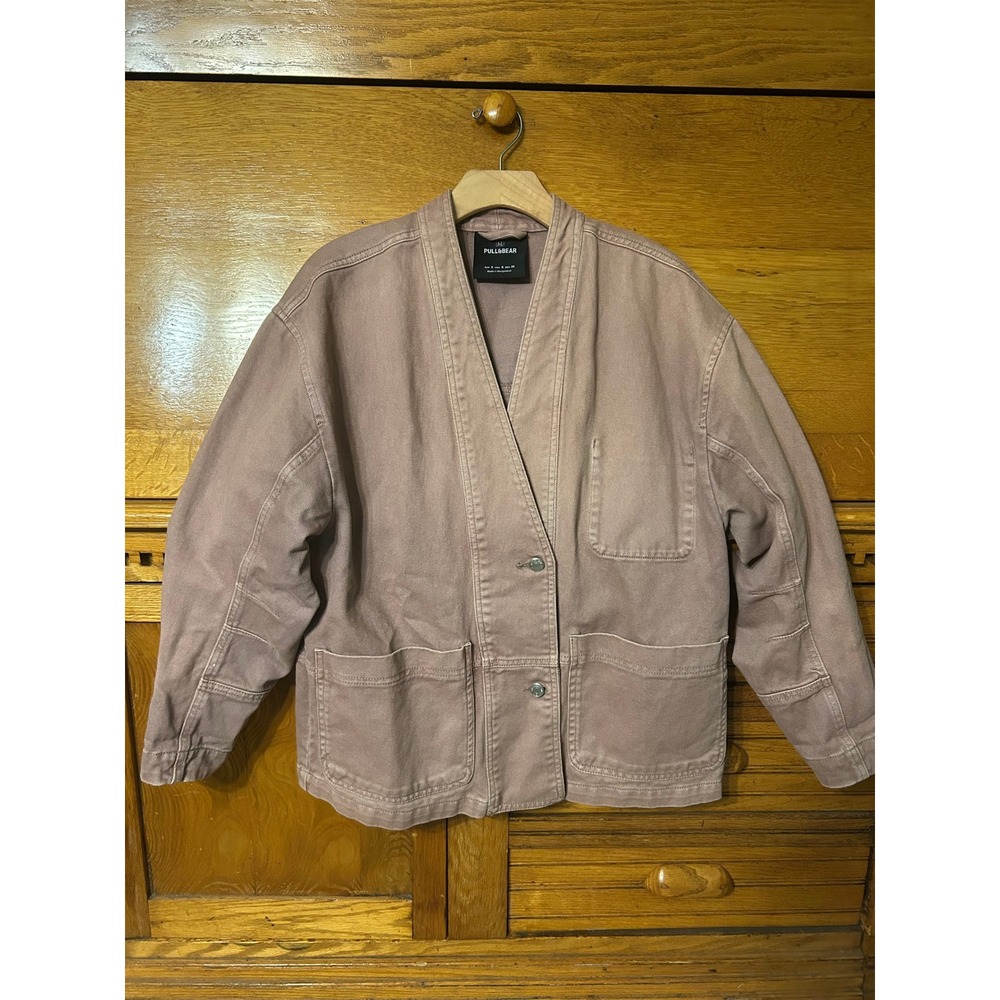 Pull&Bear Granola Gorpcore Muted Mauve Denim Kimono Jacket Utility Chore Coat